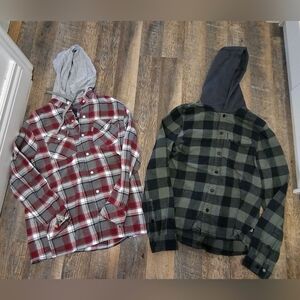 Plaid Hooded Flannel Shirts - Youth Large